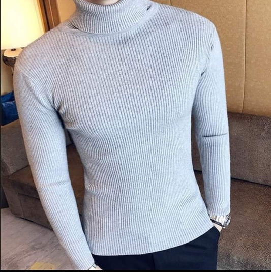 Men’s Slim Fit High Neck Full Sleeve T-Shirt – Grey