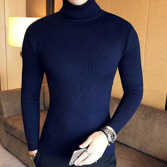 Men’s Slim Fit High Neck  Full Sleeve T-Shirt – Blue